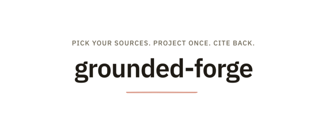 grounded-forge cover: pick your sources, project once, cite back.