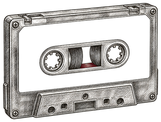 A cassette tape with a blank label