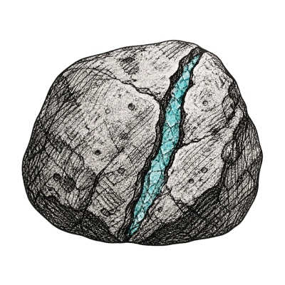 A stone with a luminous teal seam revealed inside