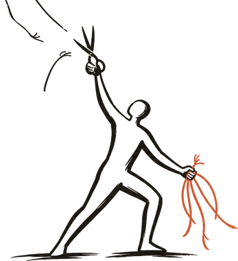 A marionette cutting its own strings